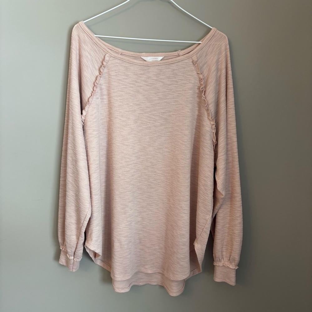 LC Lauren Conrad Blush Boatneck Ruffle Raglan Top